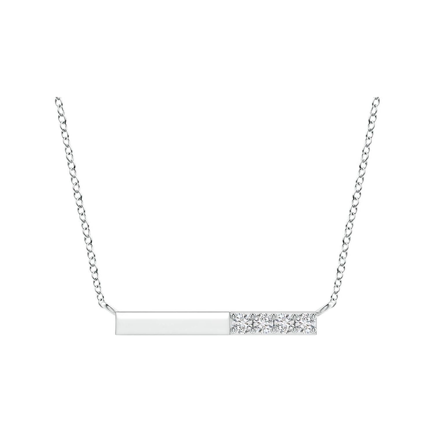 Collier barré de diamants ronds naturels en or blanc 14 carats Angara pour femmes