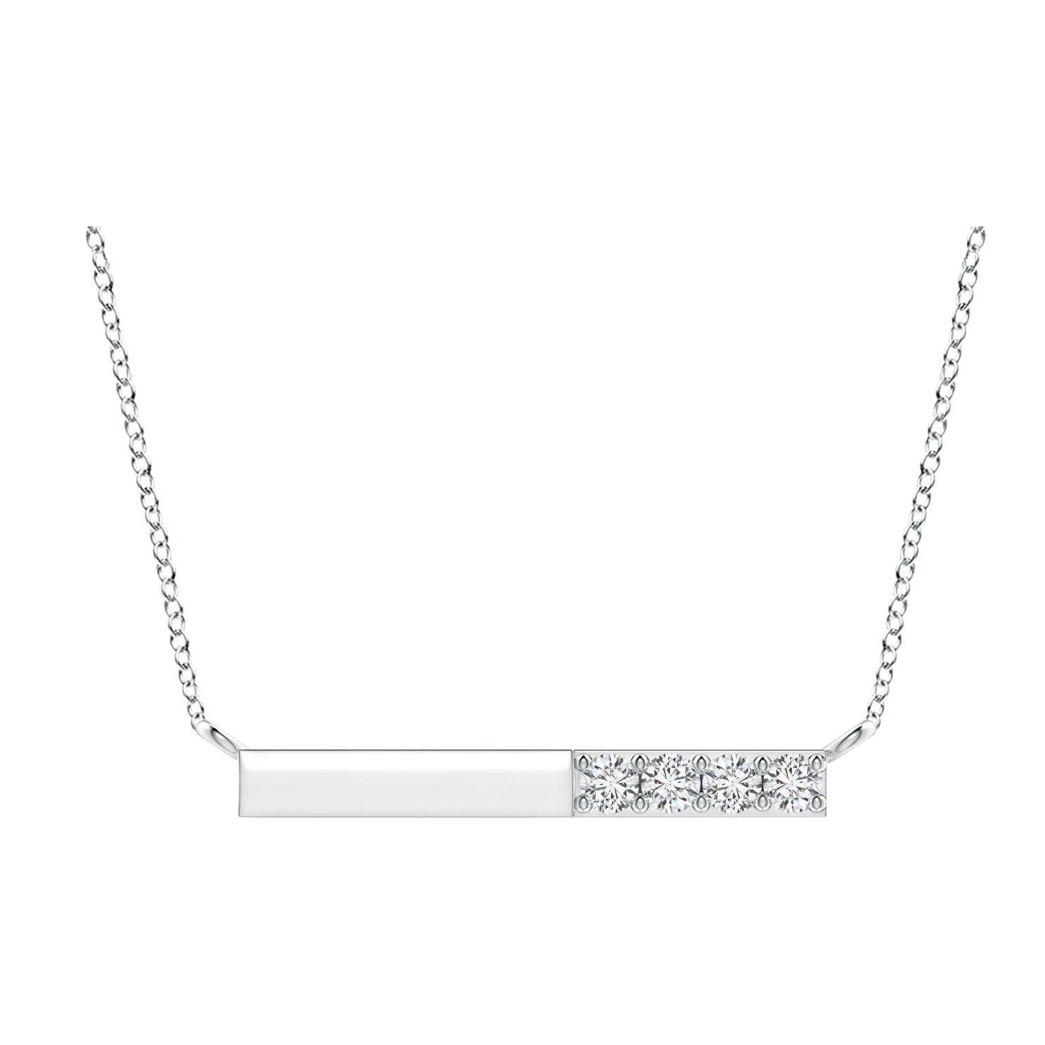 Collier barré de diamants ronds naturels en or blanc 14 carats Angara pour femmes