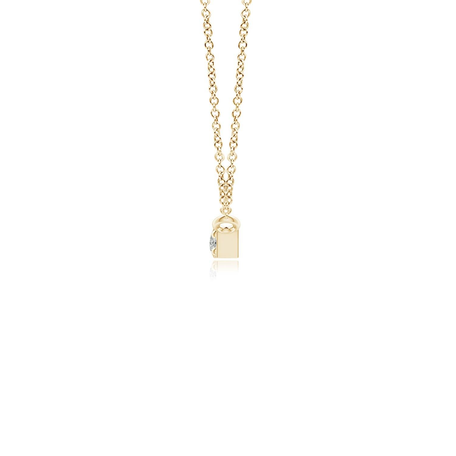 Questa collana a barretta in oro giallo 14k ha un design semplice e minimale. La barra lucidissima è sospesa orizzontalmente dalla catena e ornata da diamanti rotondi brillanti incastonati.
Il diamante è la pietra natale di aprile e il regalo