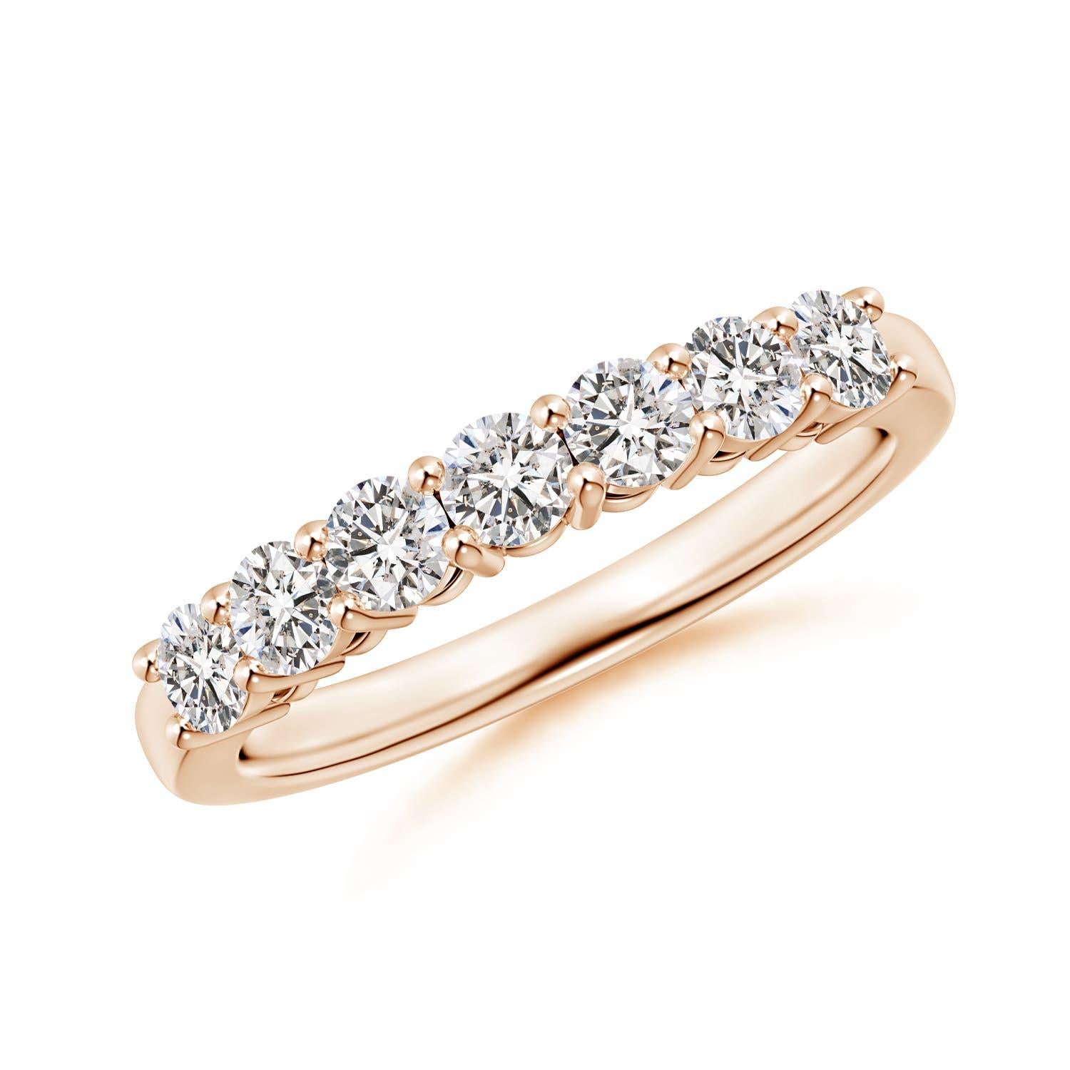 Angara Natürlicher Prong-Set Runder Diamant Sieben Stein Ehering 14K Massiv Gold im Angebot 4