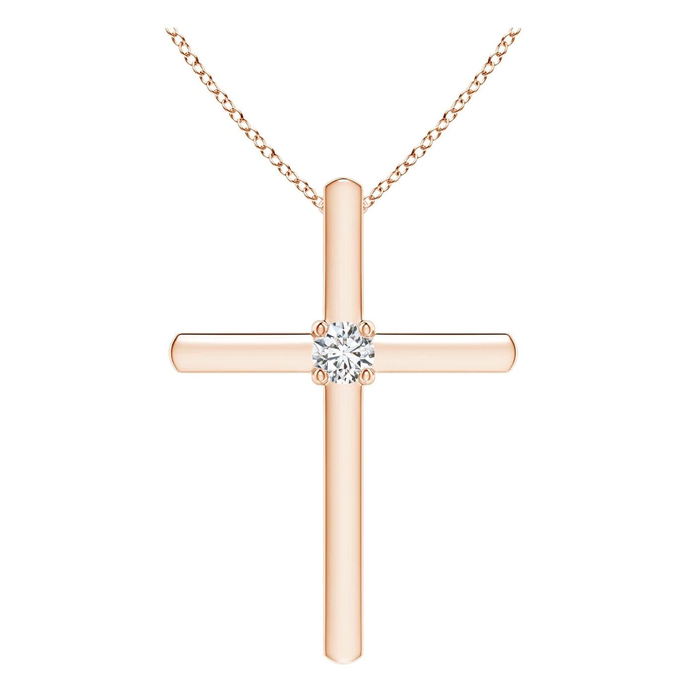 Angara Natural Prong-Set Runde Diamant Solitär Kreuz Anhänger in 14K Rose Gold