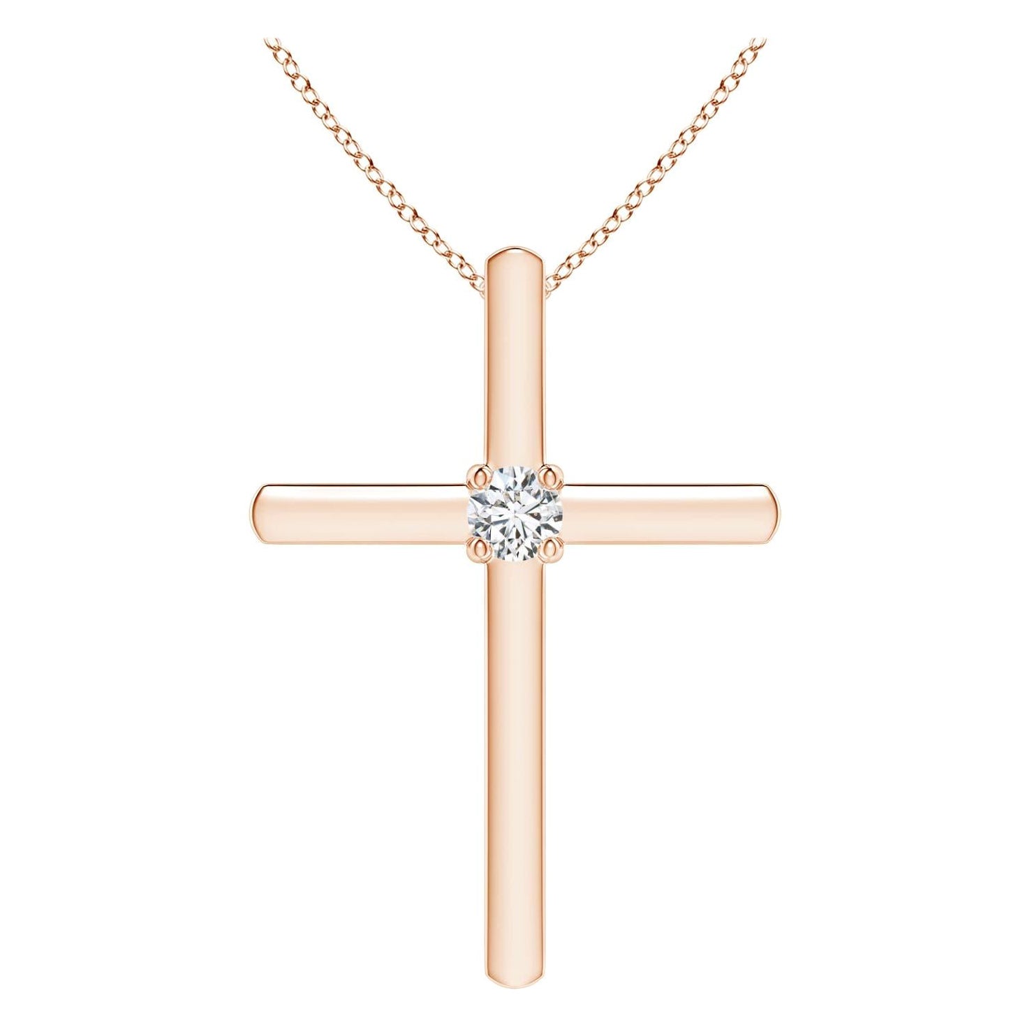Angara Natural Prong-Set Runde Diamant Solitär Kreuz Anhänger in 14K Rose Gold