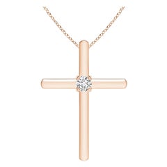 Angara Natural Prong-Set Runde Diamant Solitär Kreuz Anhänger in 14K Rose Gold
