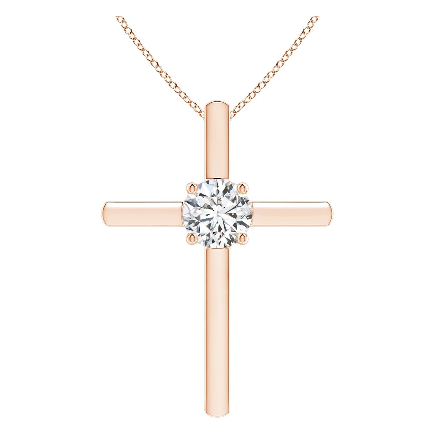 Angara Natural Prong-Set Runde Diamant Solitär Kreuz Anhänger in 14K Rose Gold