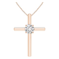 Angara Natural Prong-Set Runde Diamant Solitär Kreuz Anhänger in 14K Rose Gold