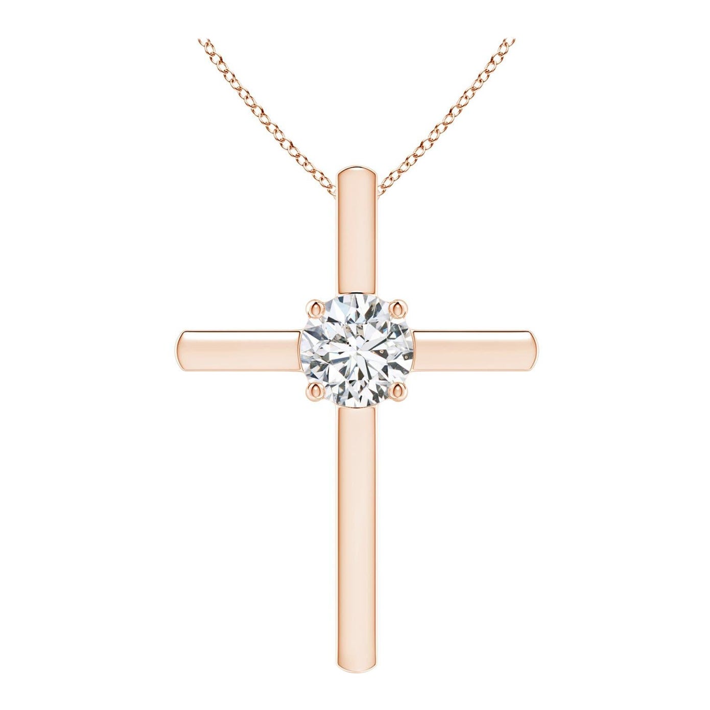 Angara Natural Prong-Set Runde Diamant Solitär Kreuz Anhänger in 14K Rose Gold im Angebot