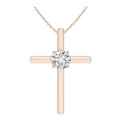 Colgante en forma de cruz con diamante redondo solitario y engastado en oro rosa de 14 quilates de Angara