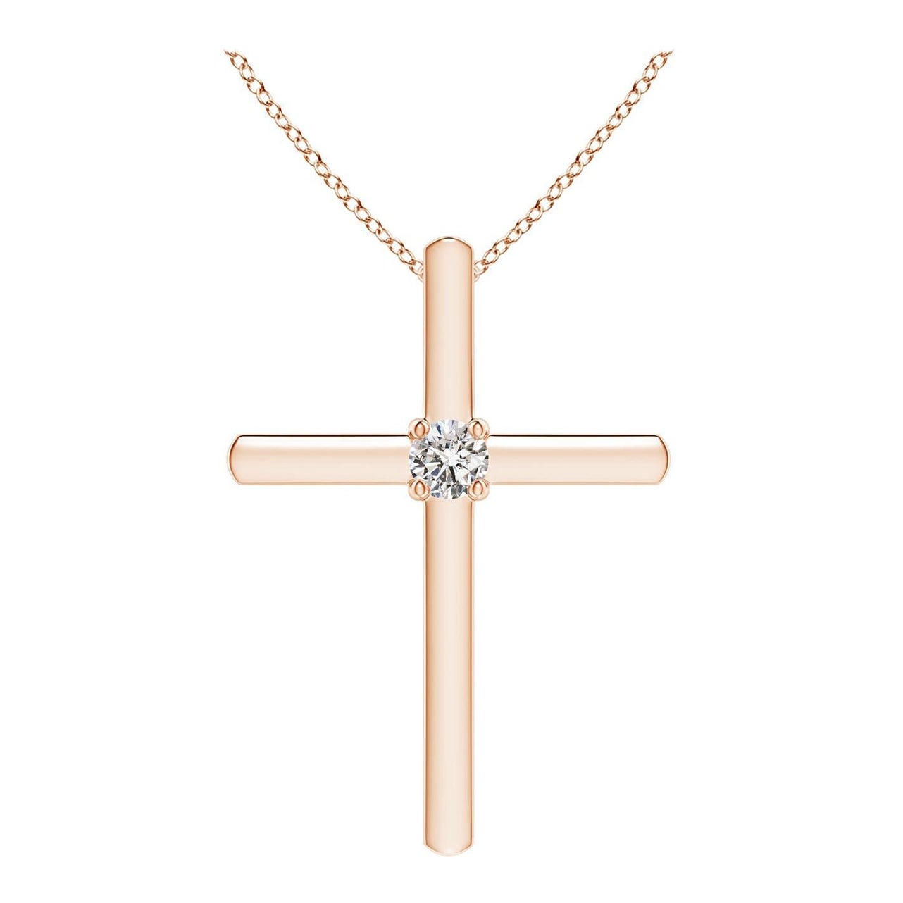 Angara Natural Prong-Set Runde Diamant Solitär Kreuz Anhänger in 14K Rose Gold