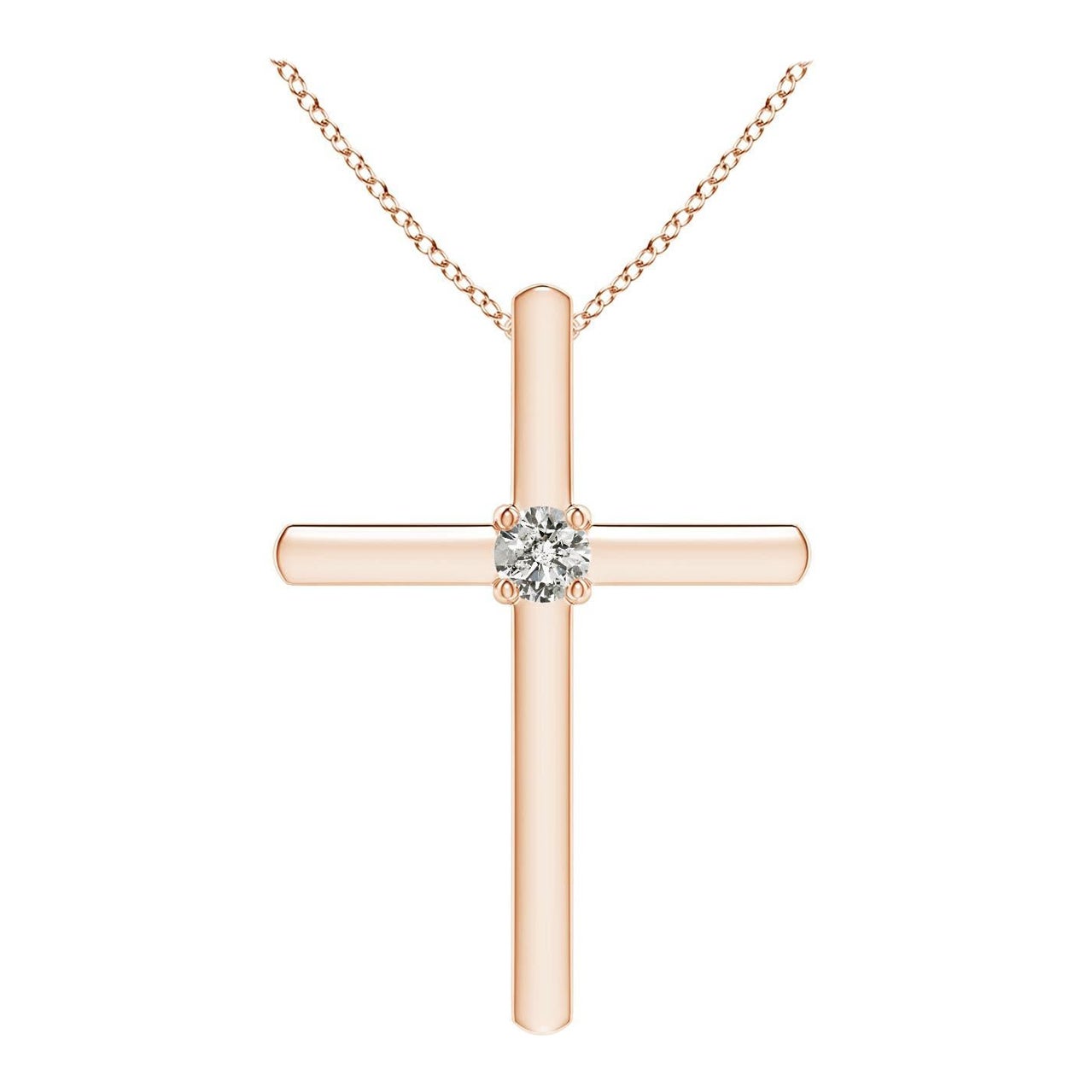 Angara Natural Prong-Set Runde Diamant Solitär Kreuz Anhänger in 14K Rose Gold