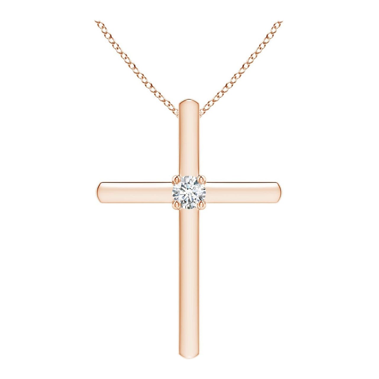 Angara Natural Prong-Set Runde Diamant Solitär Kreuz Anhänger in 14K Rose Gold