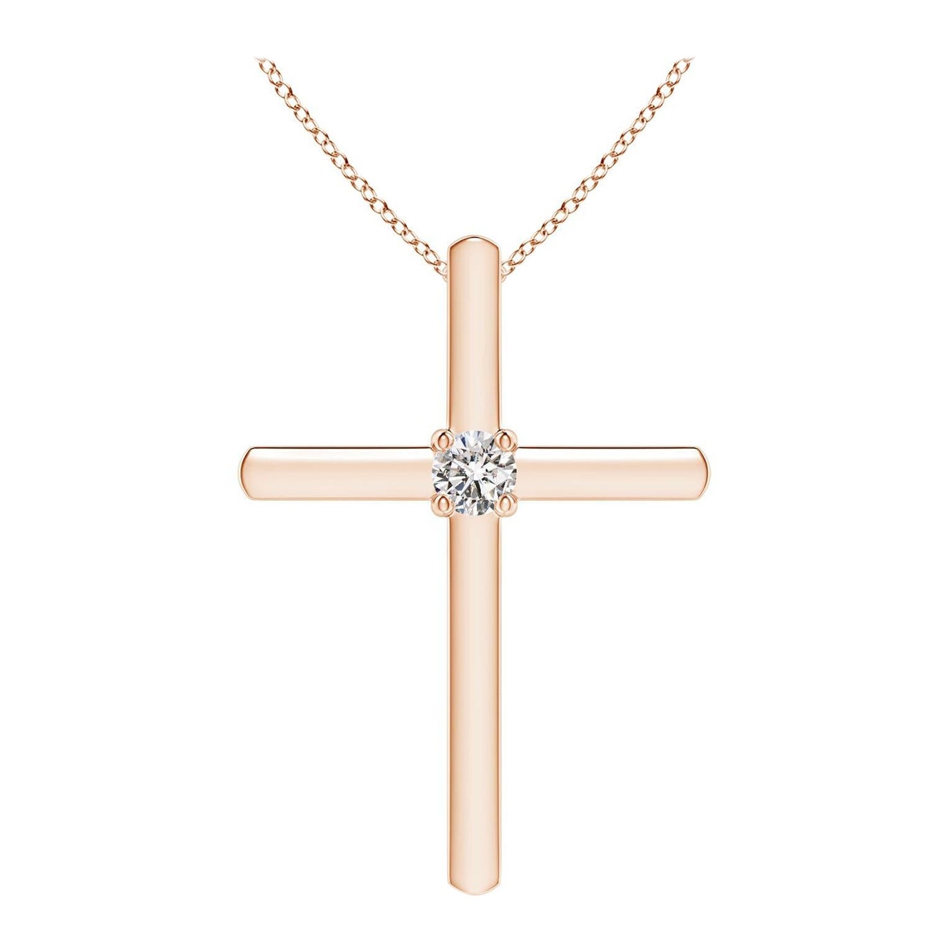Angara Natural Prong-Set Runde Diamant Solitär Kreuz Anhänger in 14K Rose Gold