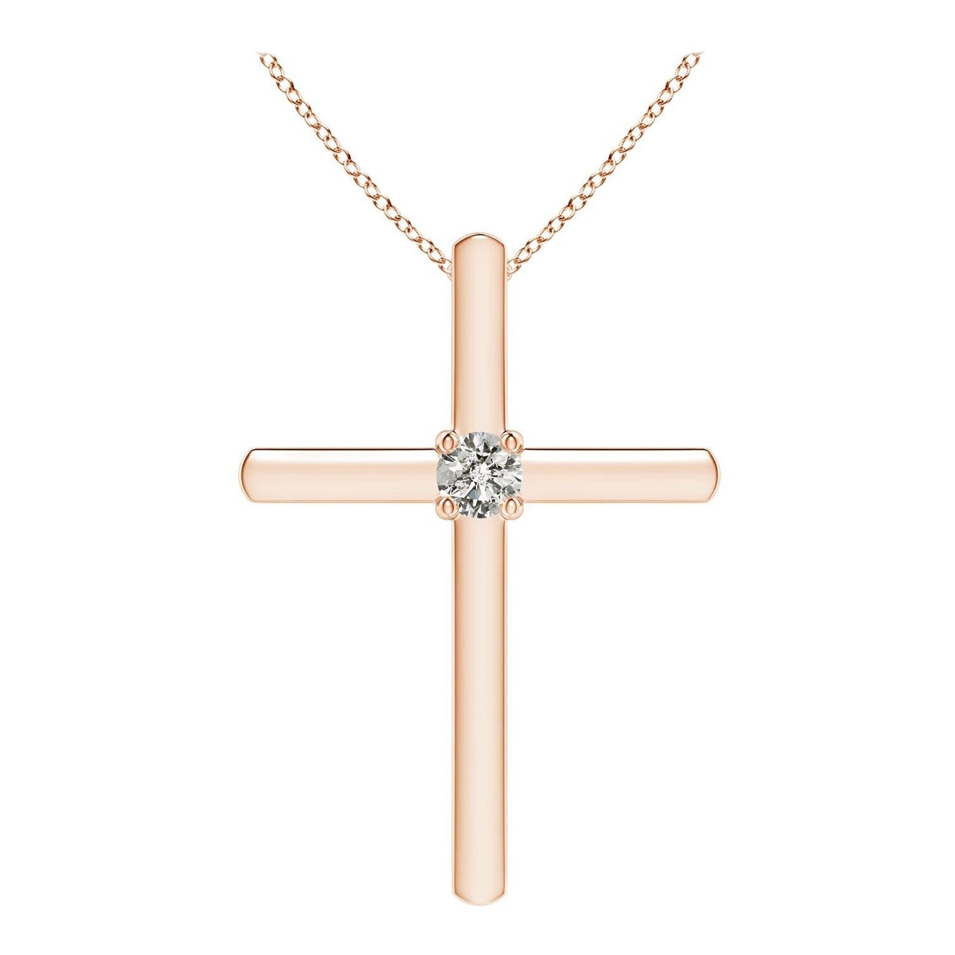 Angara Natural Prong-Set Runde Diamant Solitär Kreuz Anhänger in 14K Rose Gold im Angebot