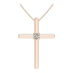 Angara Natural Prong-Set Runde Diamant Solitär Kreuz Anhänger in 14K Rose Gold