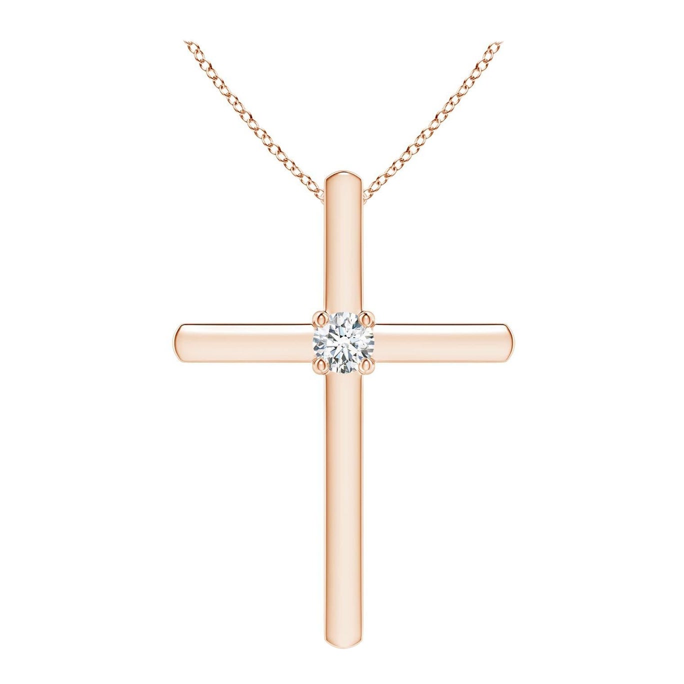 Angara Natural Prong-Set Runde Diamant Solitär Kreuz Anhänger in 14K Rose Gold