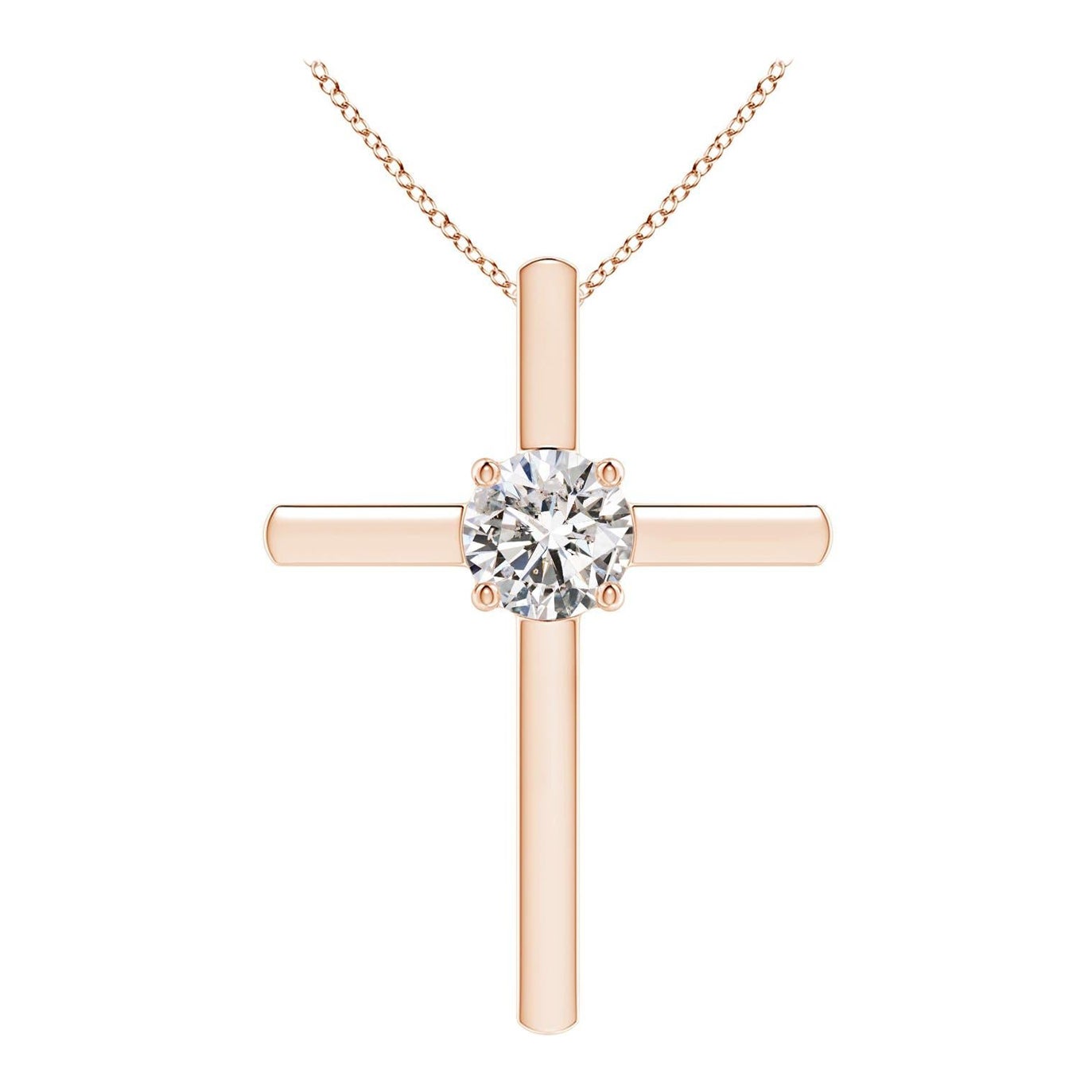 Angara Natural Prong-Set Runde Diamant Solitär Kreuz Anhänger in 14K Rose Gold