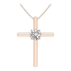 Angara Natural Prong-Set Runde Diamant Solitär Kreuz Anhänger in 14K Rose Gold