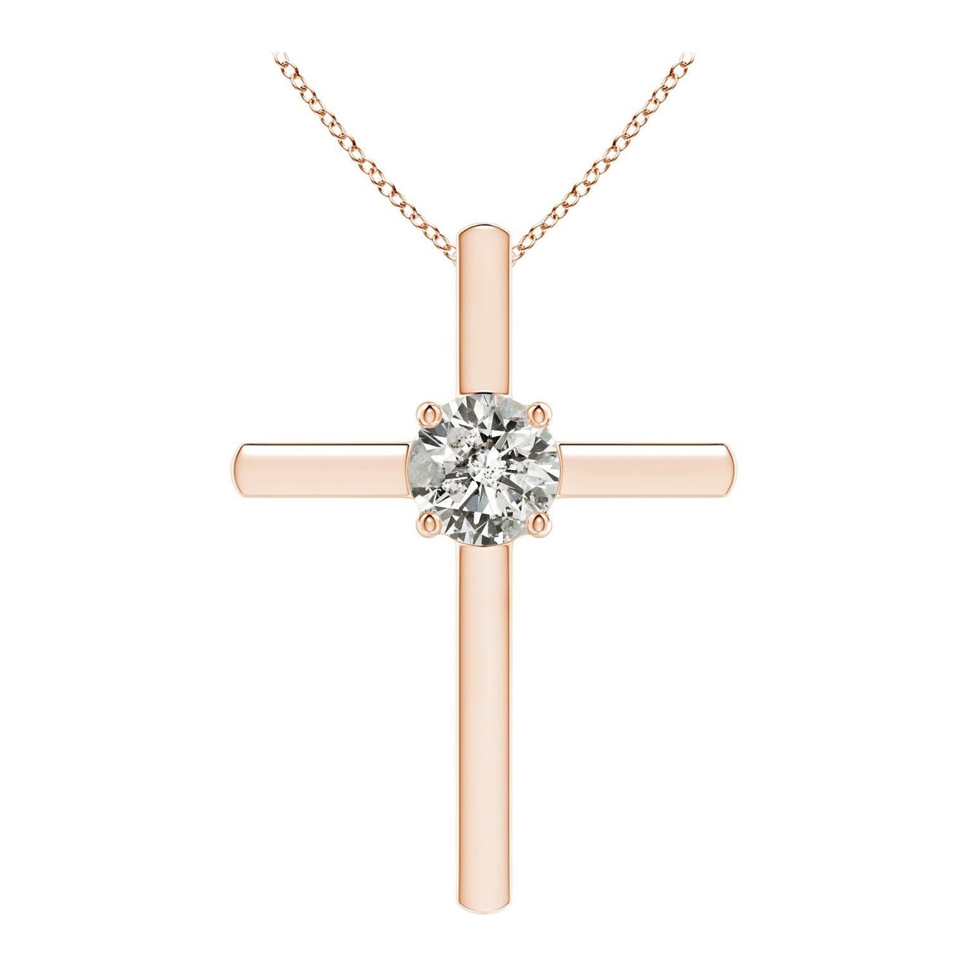 Angara Natural Prong-Set Runde Diamant Solitär Kreuz Anhänger in 14K Rose Gold
