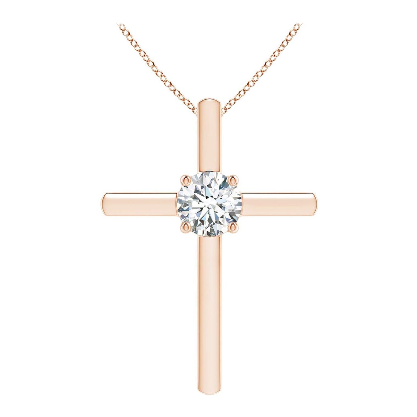 Angara Natural Prong-Set Runde Diamant Solitär Kreuz Anhänger in 14K Rose Gold