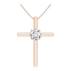 Angara Natural Prong-Set Runde Diamant Solitär Kreuz Anhänger in 14K Rose Gold