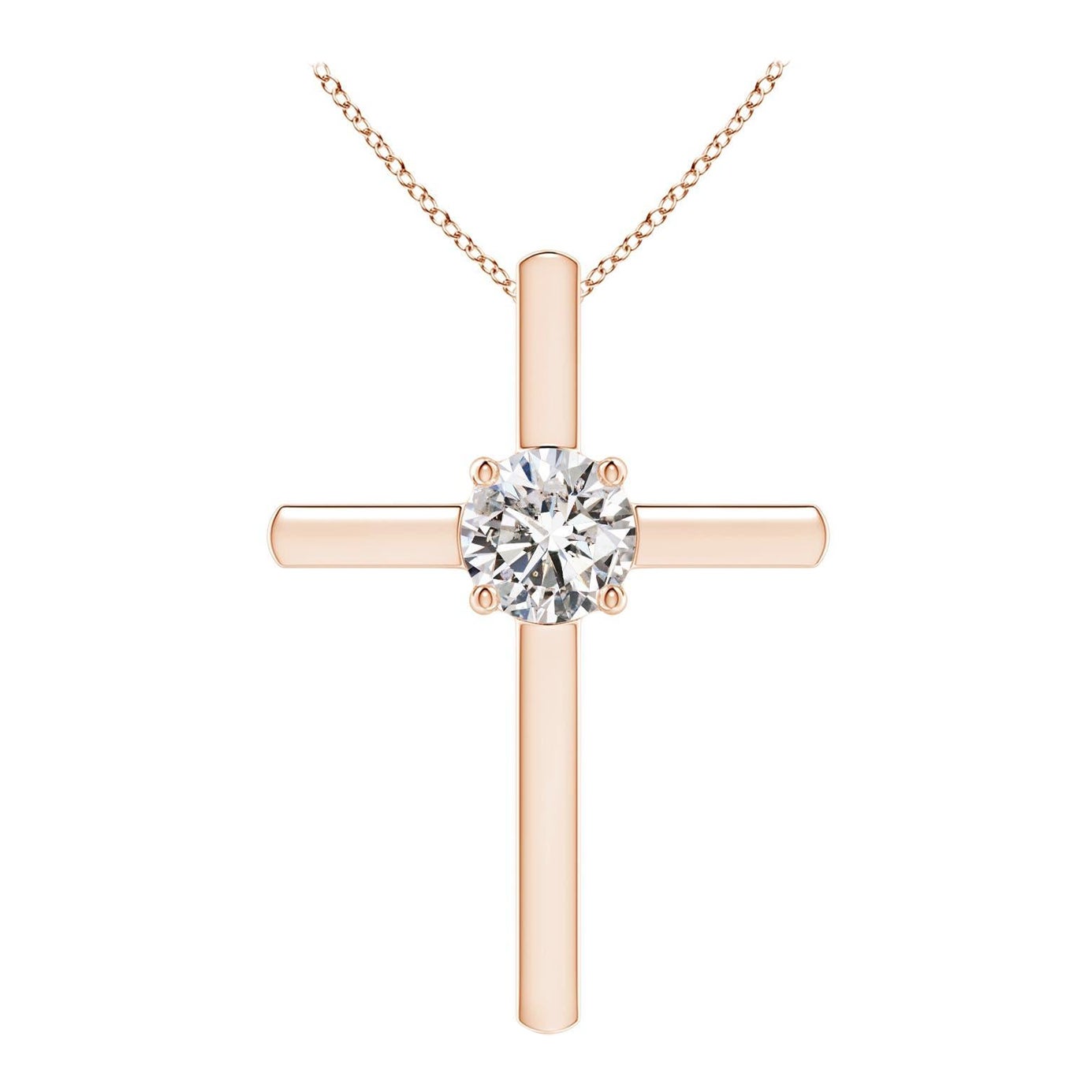 Angara Natural Prong-Set Runde Diamant Solitär Kreuz Anhänger in 14K Rose Gold