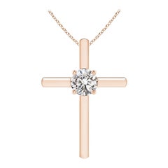 Angara Natural Prong-Set Runde Diamant Solitär Kreuz Anhänger in 14K Rose Gold