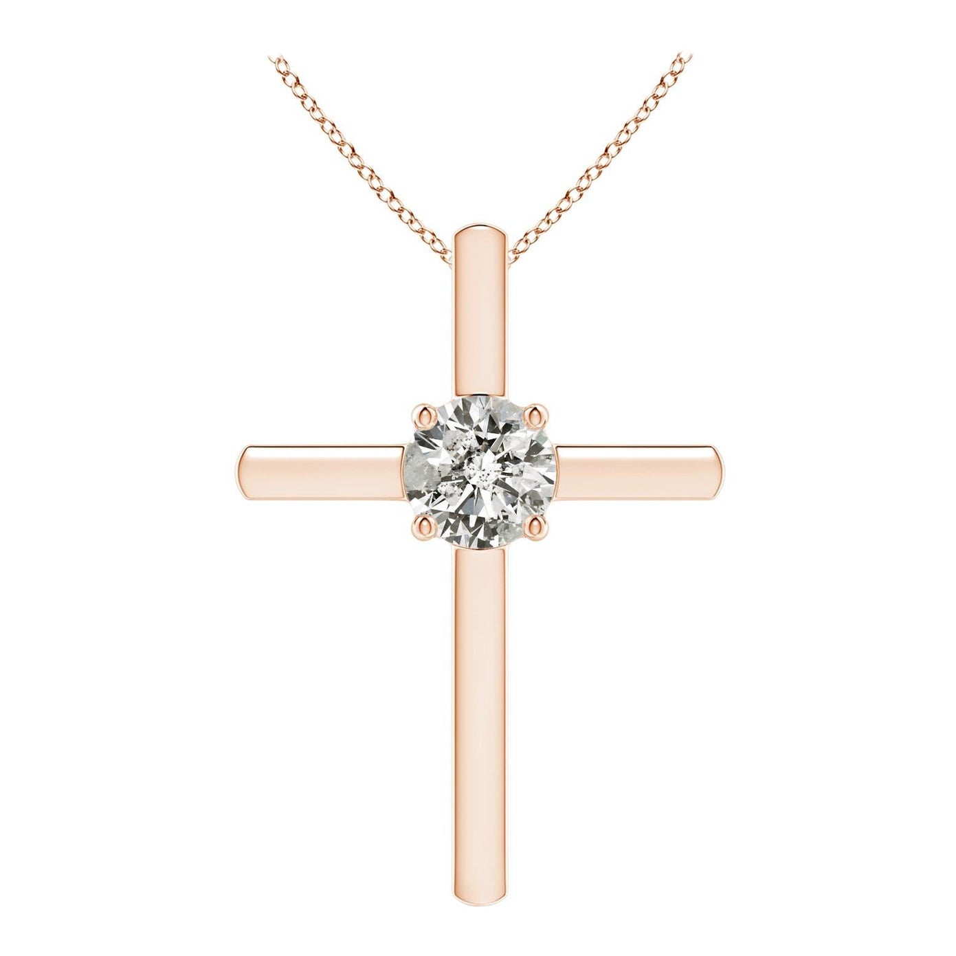 Angara Natural Prong-Set Runde Diamant Solitär Kreuz Anhänger in 14K Rose Gold