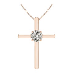 Angara Natural Prong-Set Runde Diamant Solitär Kreuz Anhänger in 14K Rose Gold