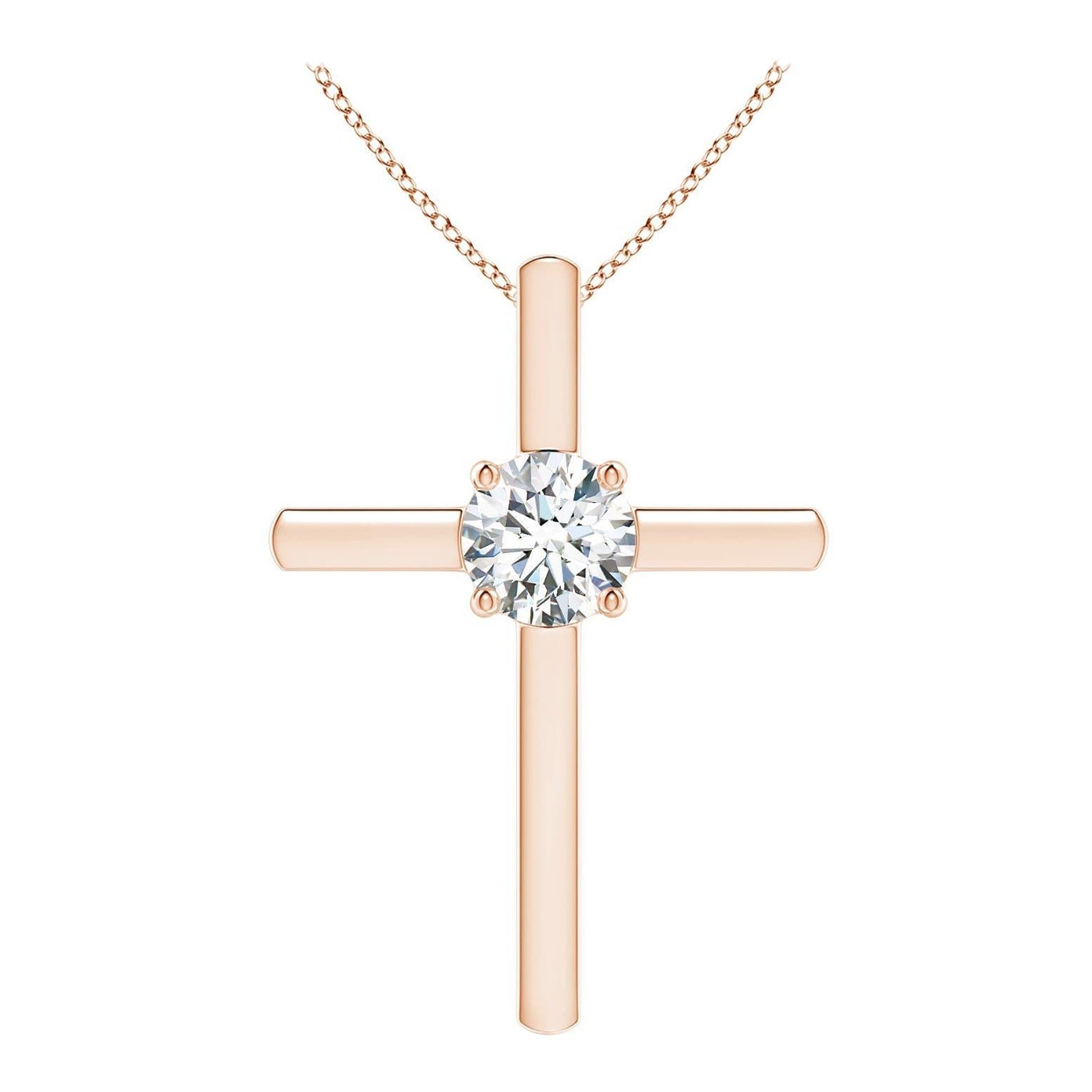 Angara Natural Prong-Set Runde Diamant Solitär Kreuz Anhänger in 14K Rose Gold im Angebot