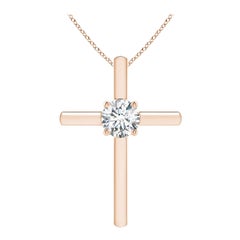 Angara Natural Prong-Set Runde Diamant Solitär Kreuz Anhänger in 14K Rose Gold