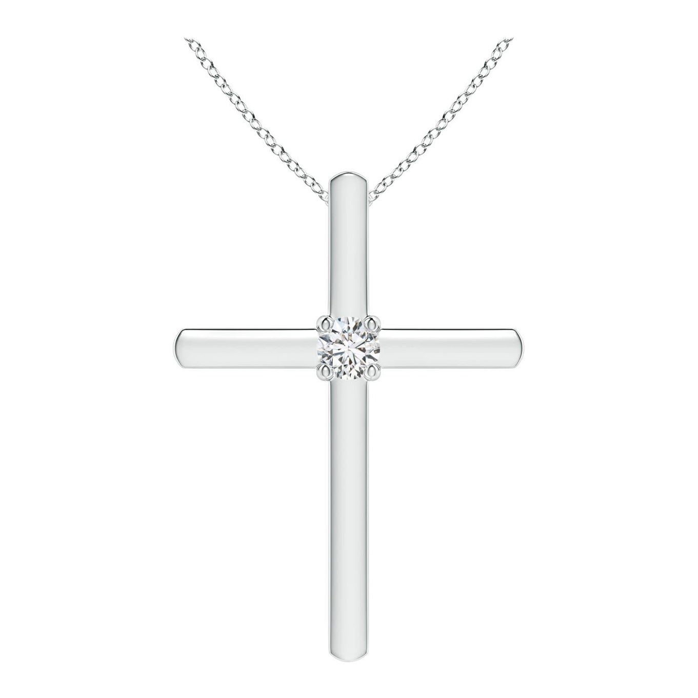 Colgante en forma de cruz con diamante redondo solitario y engastado en oro blanco de 14 quilates en venta