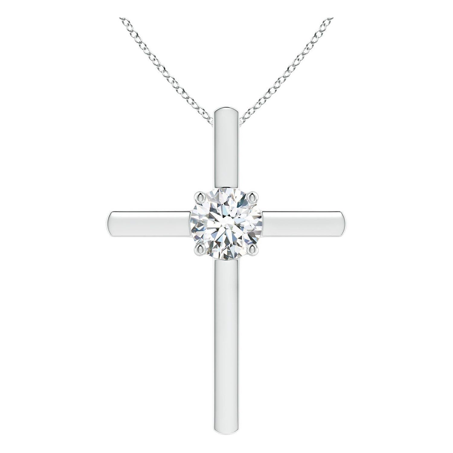 Colgante en forma de cruz con diamante redondo solitario y engastado en oro blanco de 14 quilates en venta