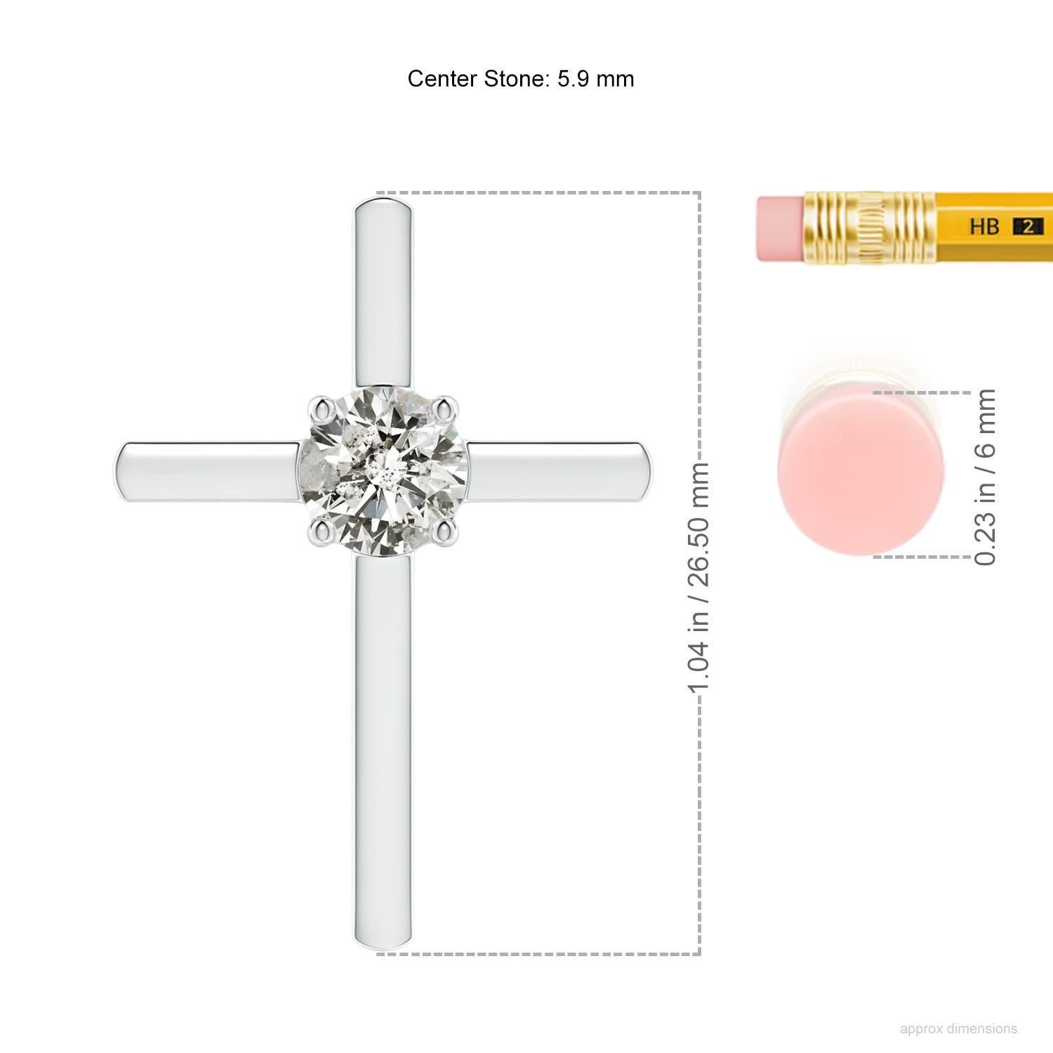 Taille ronde Pendentif croix solitaire en diamant rond serti clos Angara en platine en vente