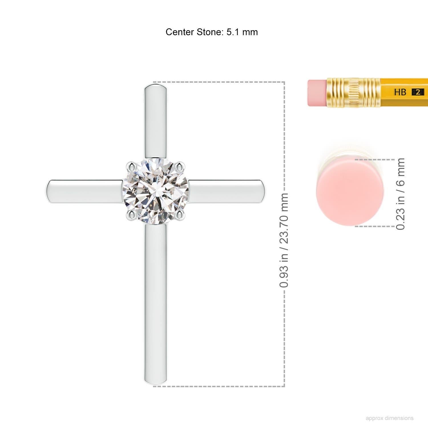 Taille ronde Pendentif croix solitaire en diamant rond serti clos Angara en platine en vente