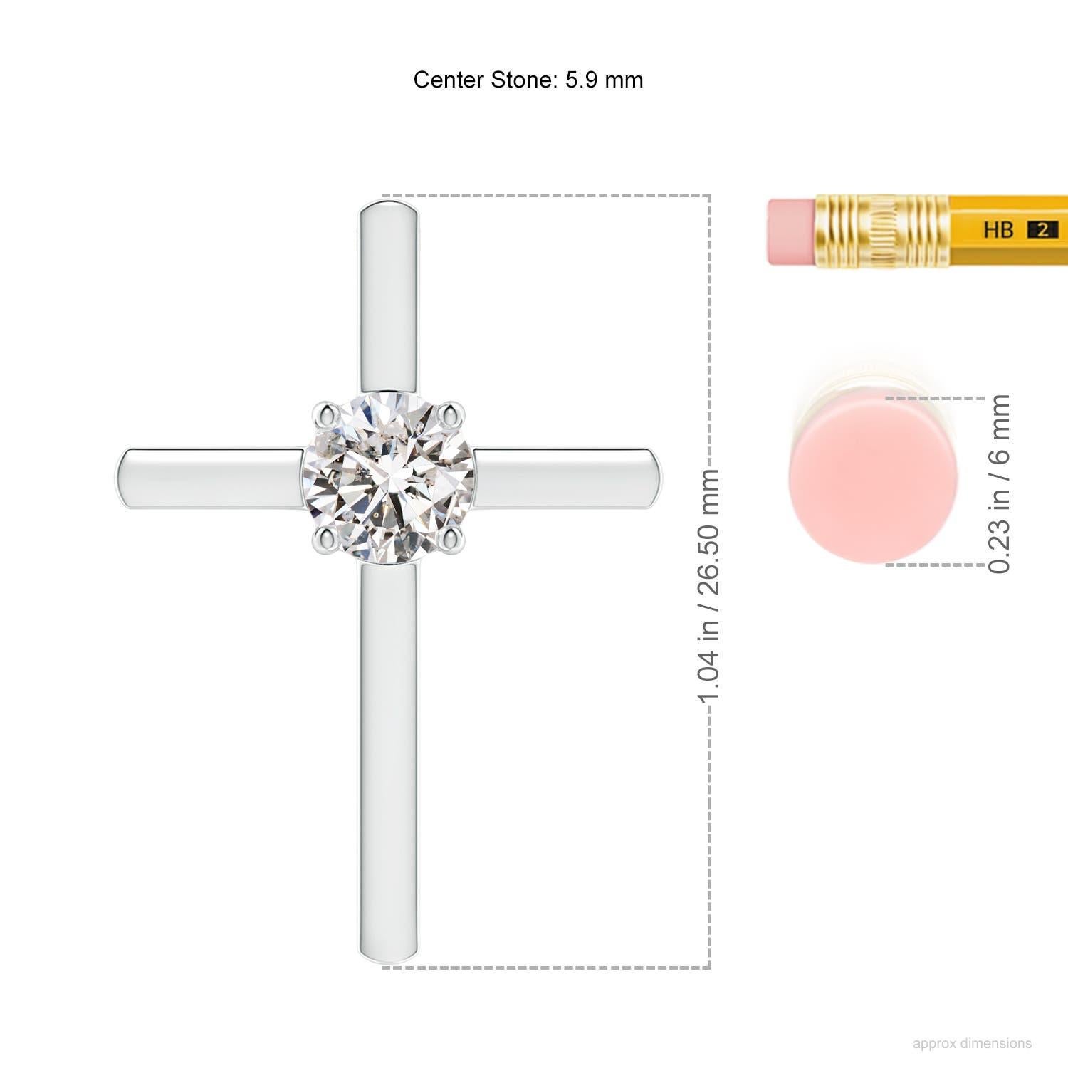 Taille ronde Pendentif croix solitaire en diamant rond serti clos Angara en platine en vente