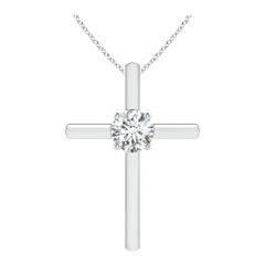 Pendentif croix solitaire en diamant rond serti clos Angara en platine