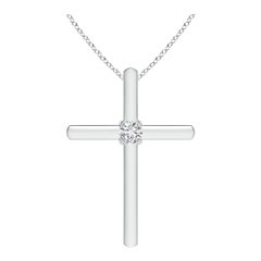Pendentif croix solitaire en diamant rond serti clos Angara en platine
