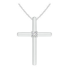 Pendentif croix solitaire en diamant rond serti clos Angara en platine