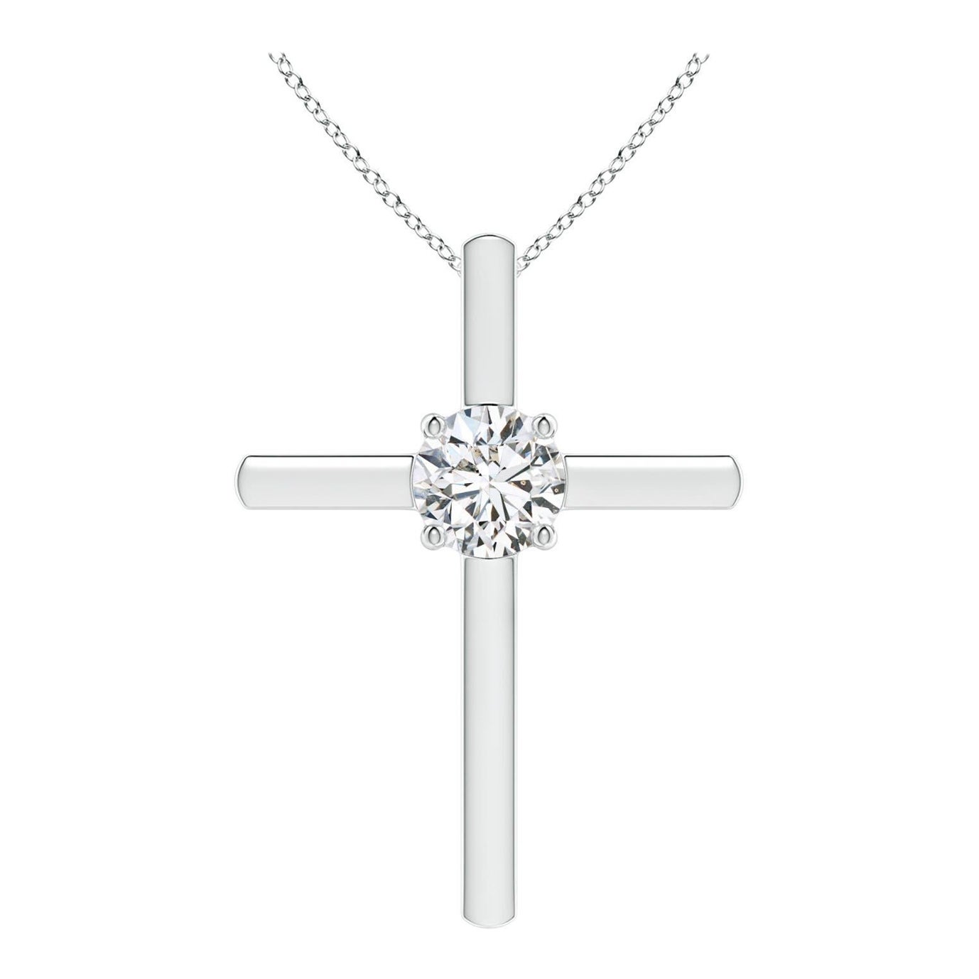 Pendentif croix solitaire en diamant rond serti clos Angara en platine