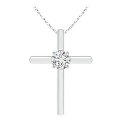 Pendentif croix solitaire en diamant rond serti clos Angara en platine