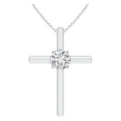 Pendentif croix solitaire en diamant rond serti clos Angara en platine