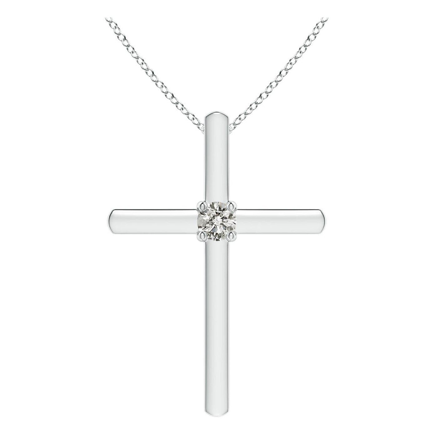 Pendentif croix solitaire en diamant rond serti clos Angara en platine