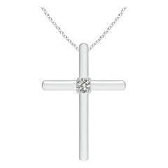 Pendentif croix solitaire en diamant rond serti clos Angara en platine