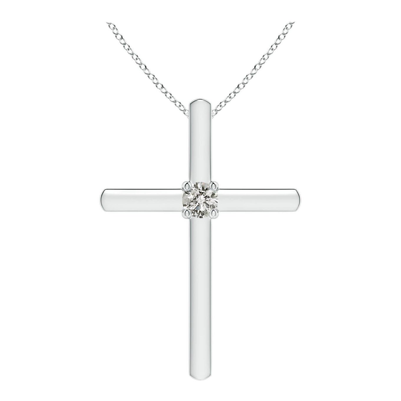 Pendentif croix solitaire en diamant rond serti clos Angara en platine