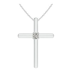 Pendentif croix solitaire en diamant rond serti clos Angara en platine