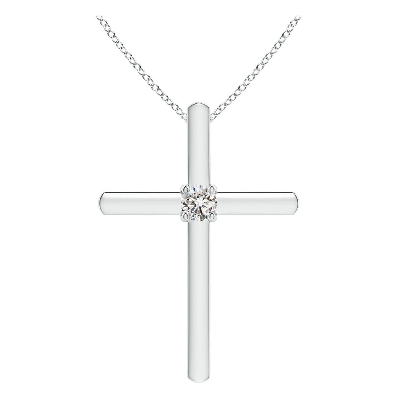 Pendentif croix solitaire en diamant rond serti clos Angara en platine