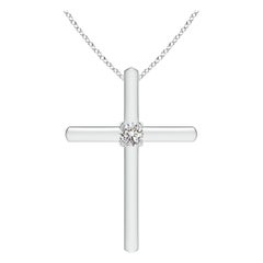 Pendentif croix solitaire en diamant rond serti clos Angara en platine