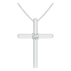 Pendentif croix solitaire en diamant rond serti clos Angara en platine