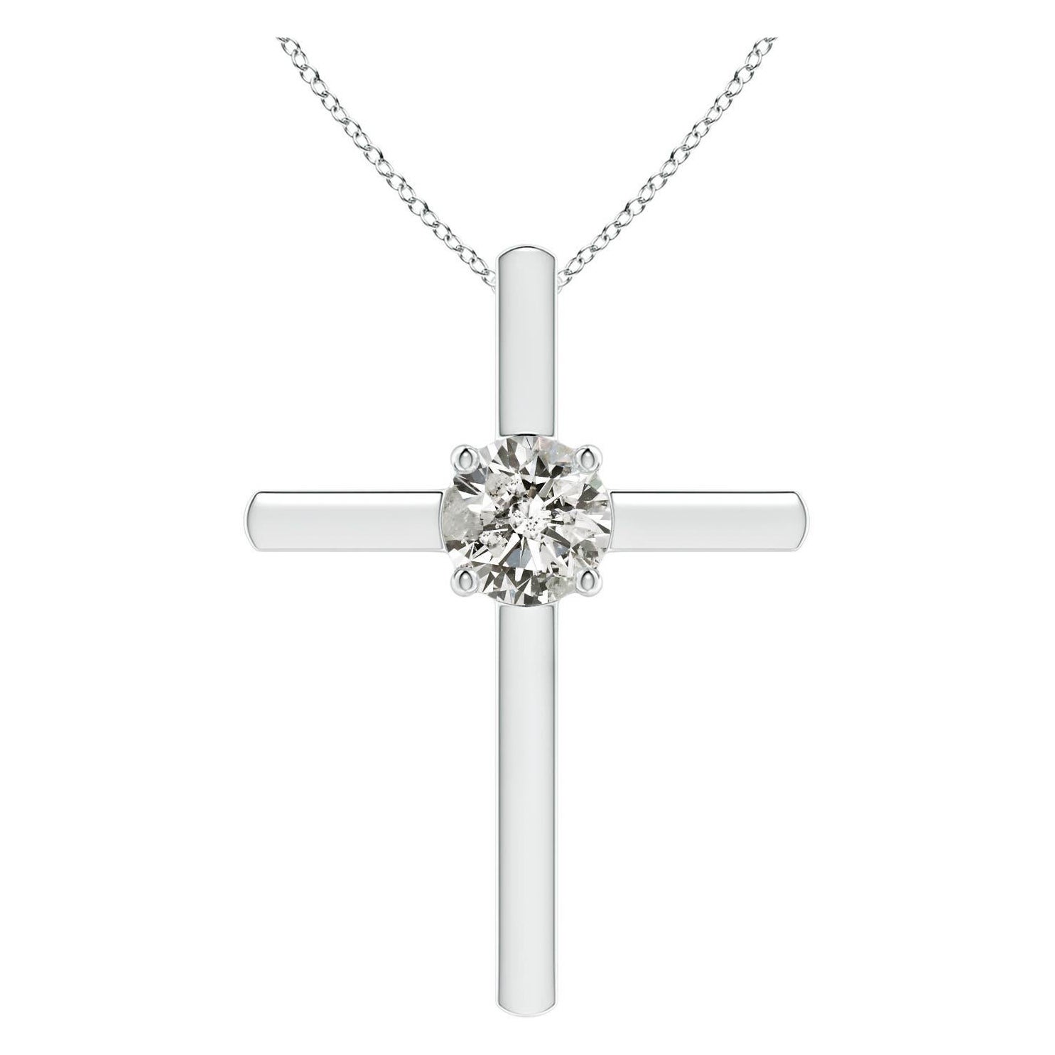 Pendentif croix solitaire en diamant rond serti clos Angara en platine