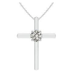Pendentif croix solitaire en diamant rond serti clos Angara en platine