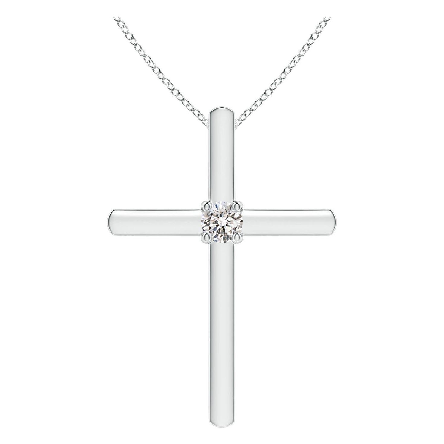 Pendentif croix solitaire en diamant rond serti clos Angara en platine